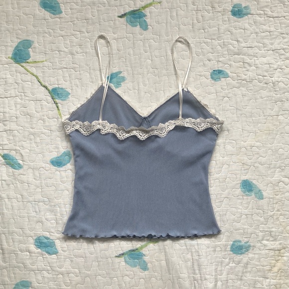 Vintage 90s Powder Blue Lace Trimmed Cami π¦ - Picture 2 of 8